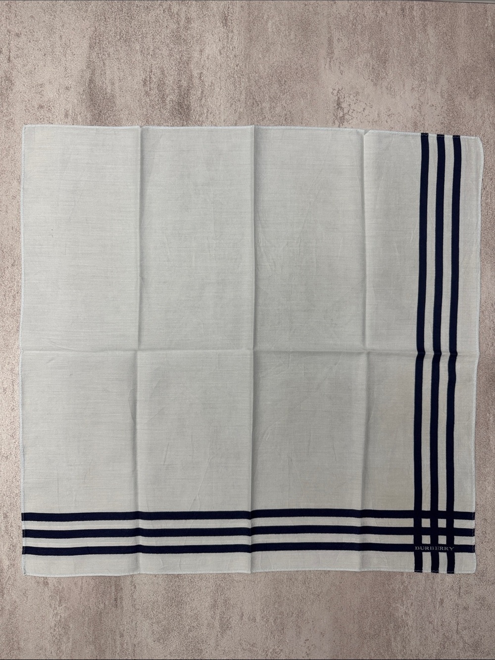 Burberry White Pocket Square with Navy Stripe